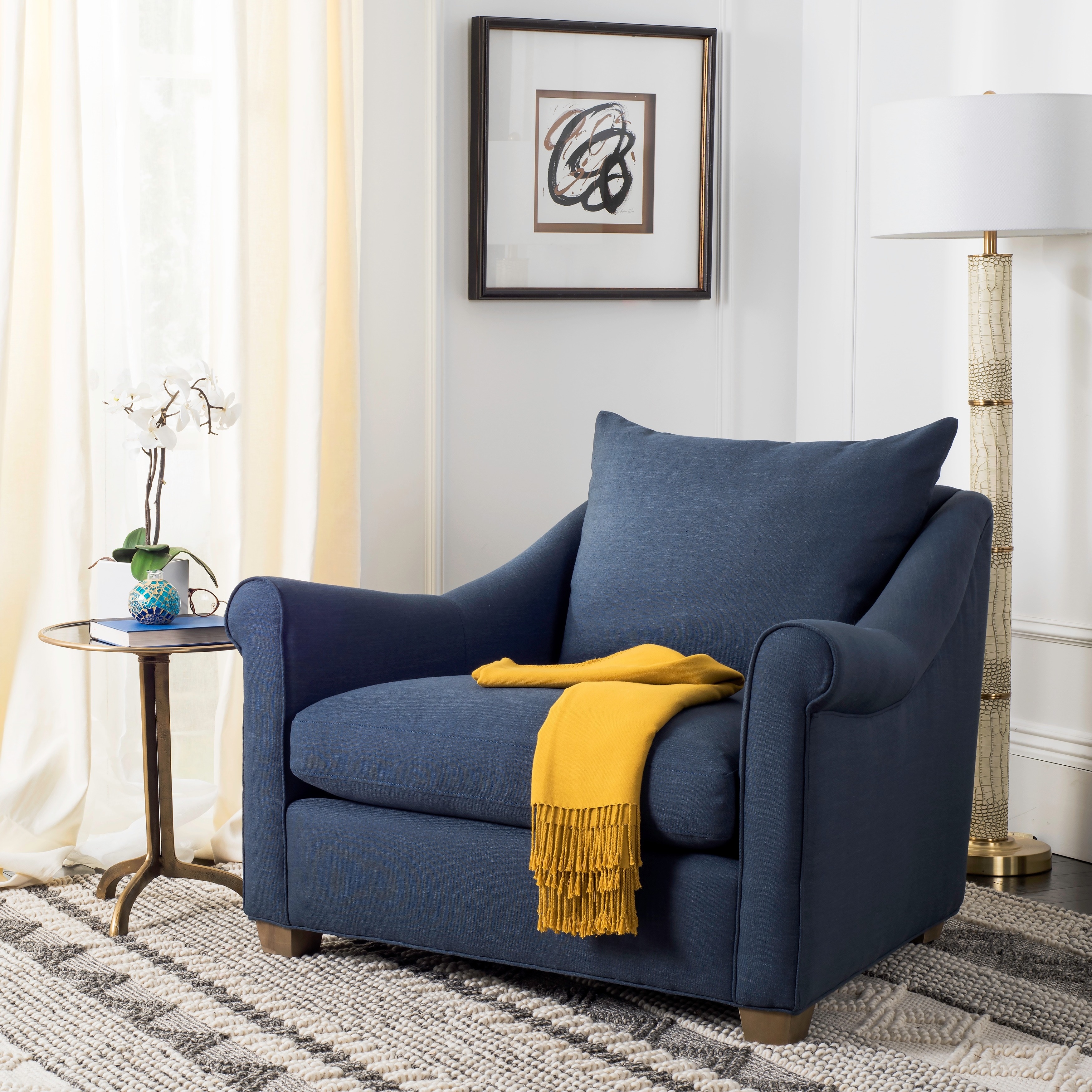 safavieh couture high line collection frasier oak navy blue chair