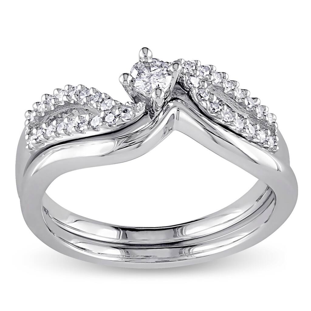 Miadora Sterling Silver 1/4ct TDW Diamond Bypass Bridal Ring Set - White
