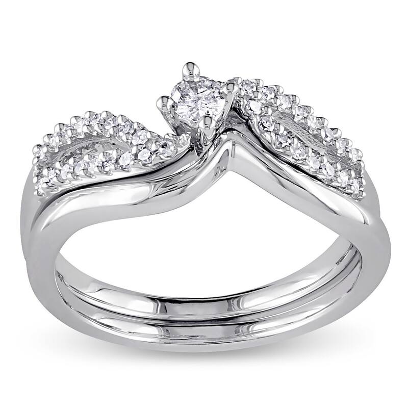 Miadora Sterling Silver 1/4ct TDW Diamond Bypass Bridal Ring Set - White - 10