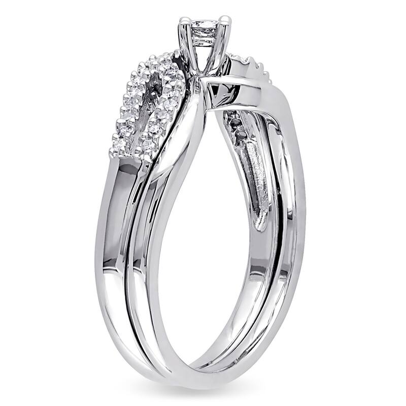 Miadora Sterling Silver 1/4ct TDW Diamond Bypass Bridal Ring Set - White