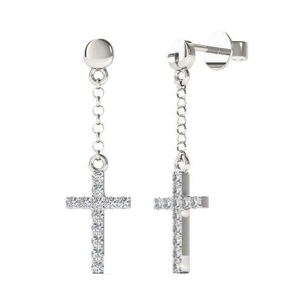 Aalilly 10k White Gold 1 10ct Tdw Diamond Cross Dangle Stud Aalilly 10k White Gold 1 10ct Tdw Diamond Cross Dangle Stud Earrings