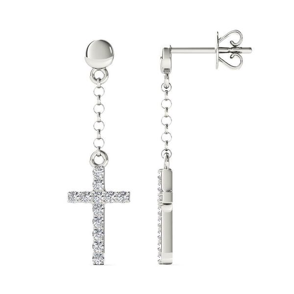 diamond stud hanging cross earrings