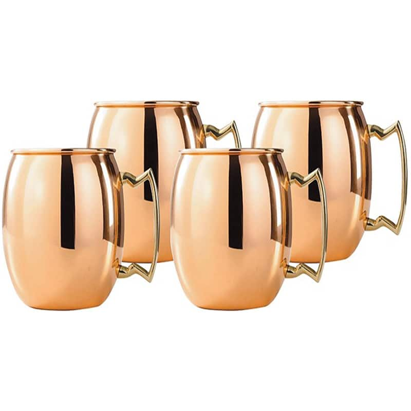 Solid Moscow Mule Copper Mugs with Smooth Finish -16oz with Brass Handle - Set of 4