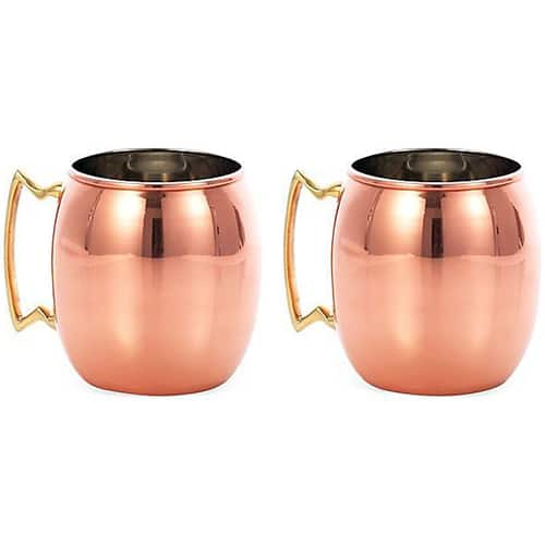 Solid Moscow Mule Copper Mugs with Smooth Finish -16oz with Brass Handle - Set of 2