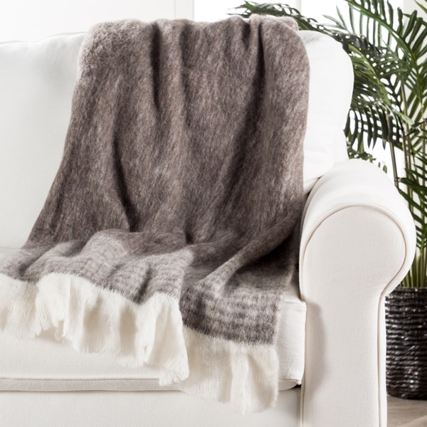 Ivory Gray Wool Acrylic Polyester Throw