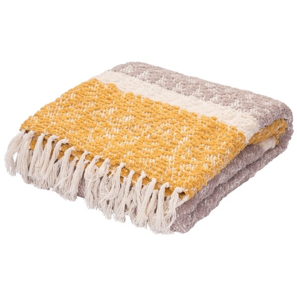 Gray/Yellow Polyester and Cotton Throw