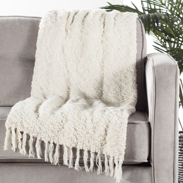 Ivory/White Polyester and Cotton Throw