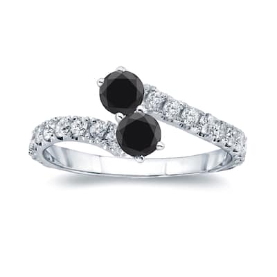 Auriya 14k Gold 1/2ctw 2-Stone Black Diamond Engagement Ring