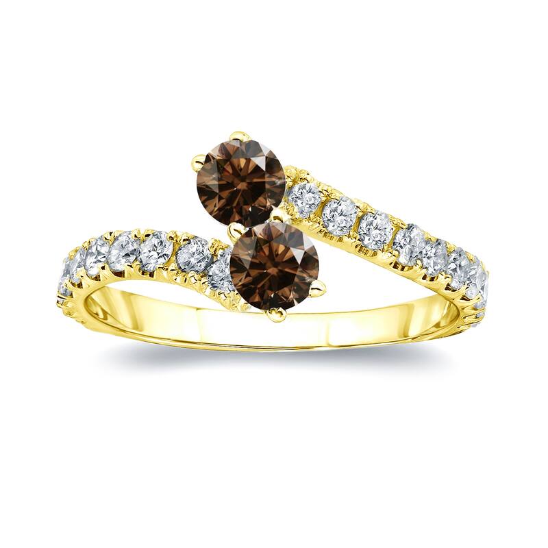 Auriya 1/2ctw Round 2-Stone Brown Diamond Engagement Ring 14K Gold