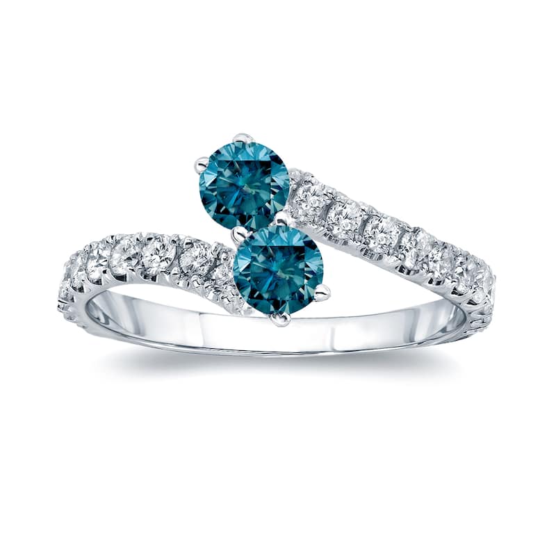 Auriya 1/2ctw Round 2-Stone Blue Diamond Engagement Ring 14K Gold - 4 - White