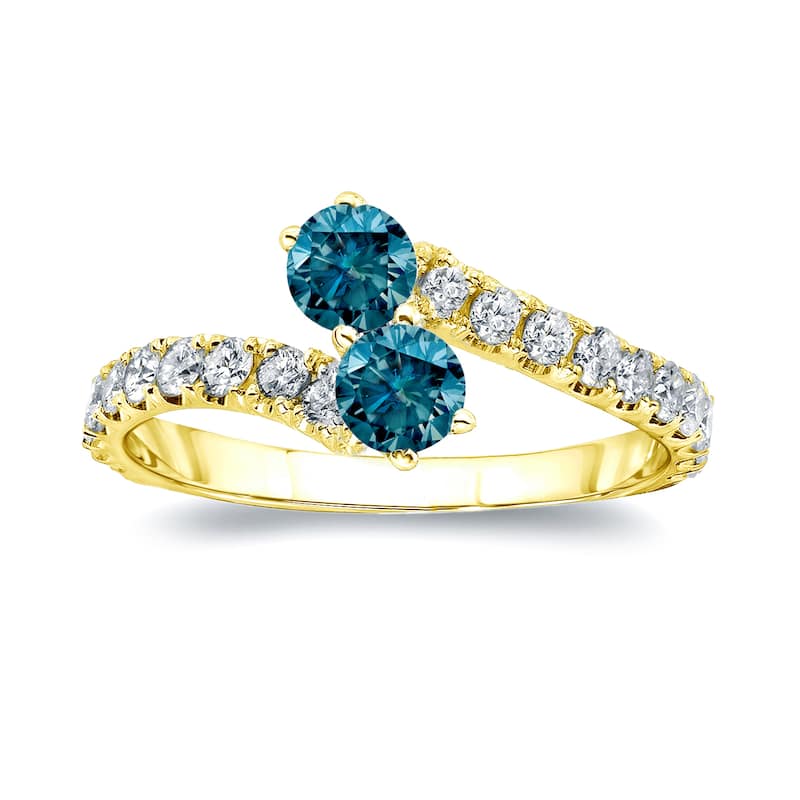 Auriya 1/2ctw Round 2-Stone Blue Diamond Engagement Ring 14K Gold - 4 - Yellow