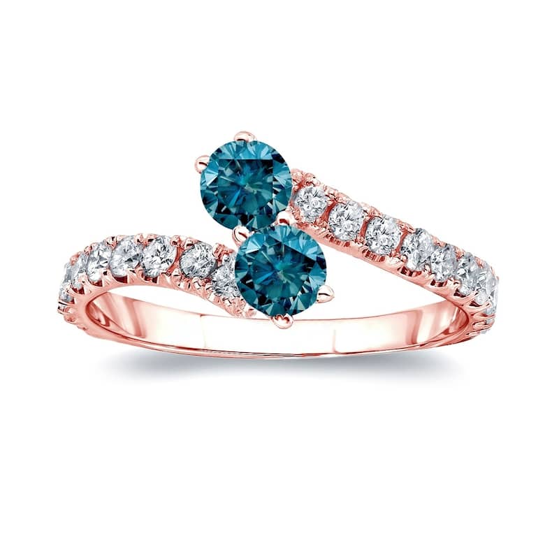 Auriya 14k Gold 3/4 carat TW 2-Stone Blue Diamond Engagement Ring - 4 - Rose
