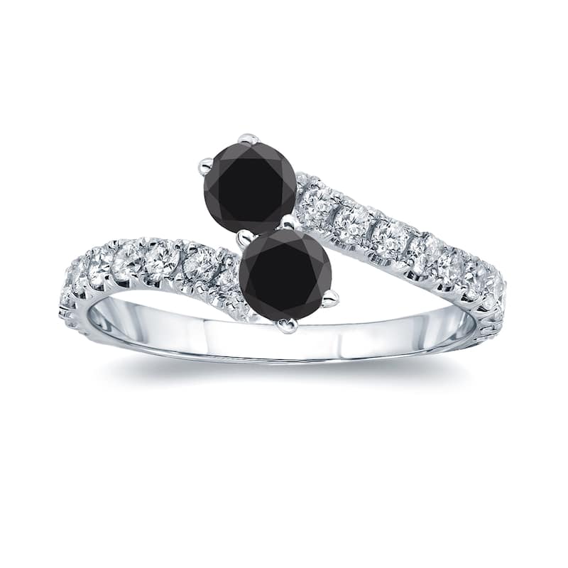 Auriya 14k Gold 3/4 carat TW 2-Stone Black Diamond Engagement Ring (H-I, I1-I2)