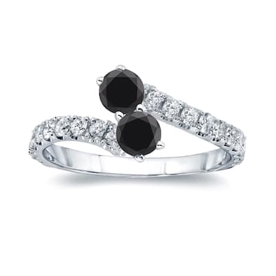 Auriya 14k Gold 3/4 carat TW 2-Stone Black Diamond Engagement Ring (H-I, I1-I2)