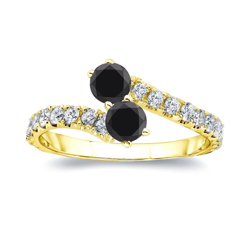 Auriya 14k Gold 3/4 carat TW 2-Stone Black Diamond Engagement Ring (H-I, I1-I2)