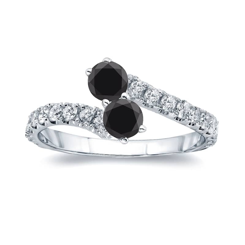 Auriya 14k Gold 3/4 carat TW 2-Stone Black Diamond Engagement Ring (H-I, I1-I2) - 4 - White