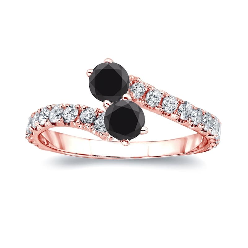 Auriya 14k Gold 3/4 carat TW 2-Stone Black Diamond Engagement Ring (H-I, I1-I2) - 4 - Rose