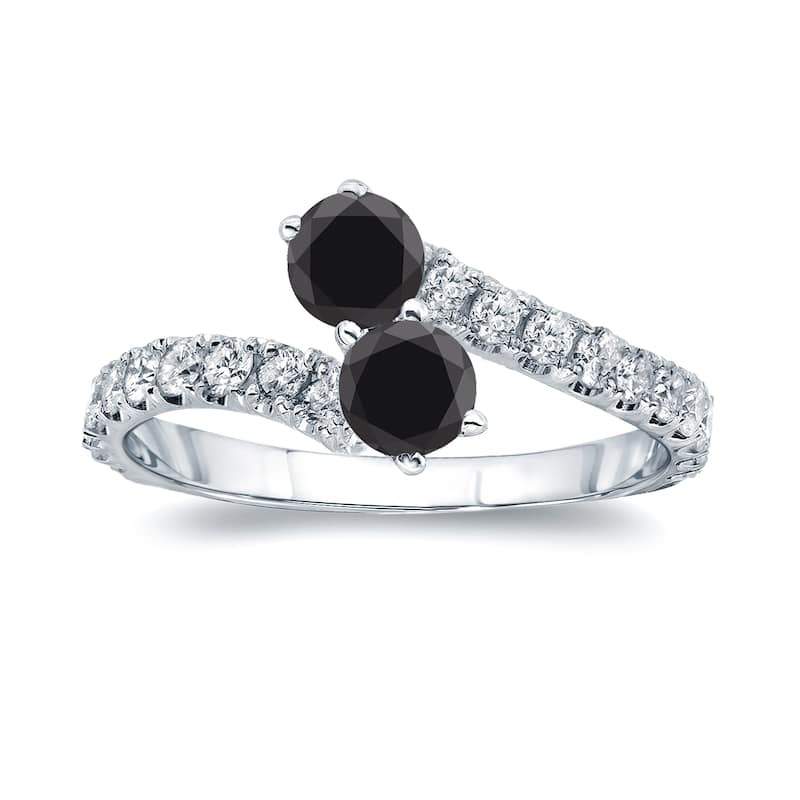 Auriya 1ctw Round 2-Stone Black Diamond Engagement Ring 14K Gold