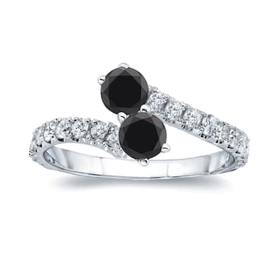 Auriya 1ctw Round 2-Stone Black Diamond Engagement Ring 14K Gold