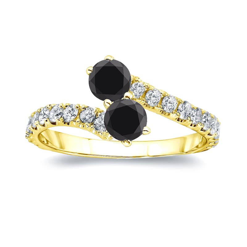 Auriya 1ctw Round 2-Stone Black Diamond Engagement Ring 14K Gold