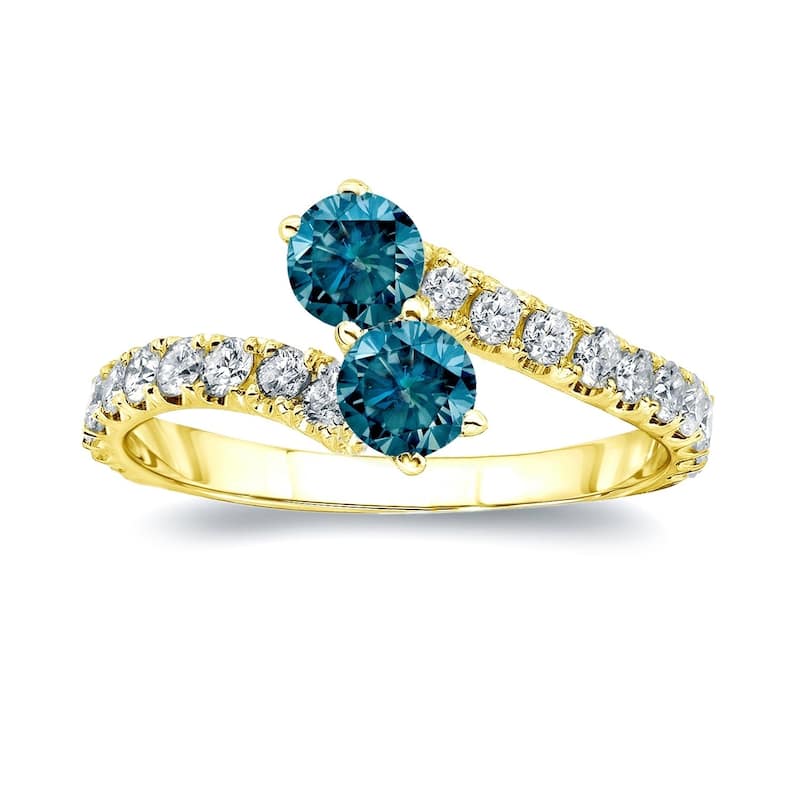 Auriya 14k Gold 1ctw Two-stone Blue Diamond Engagement Ring (H-I, I1-I2)