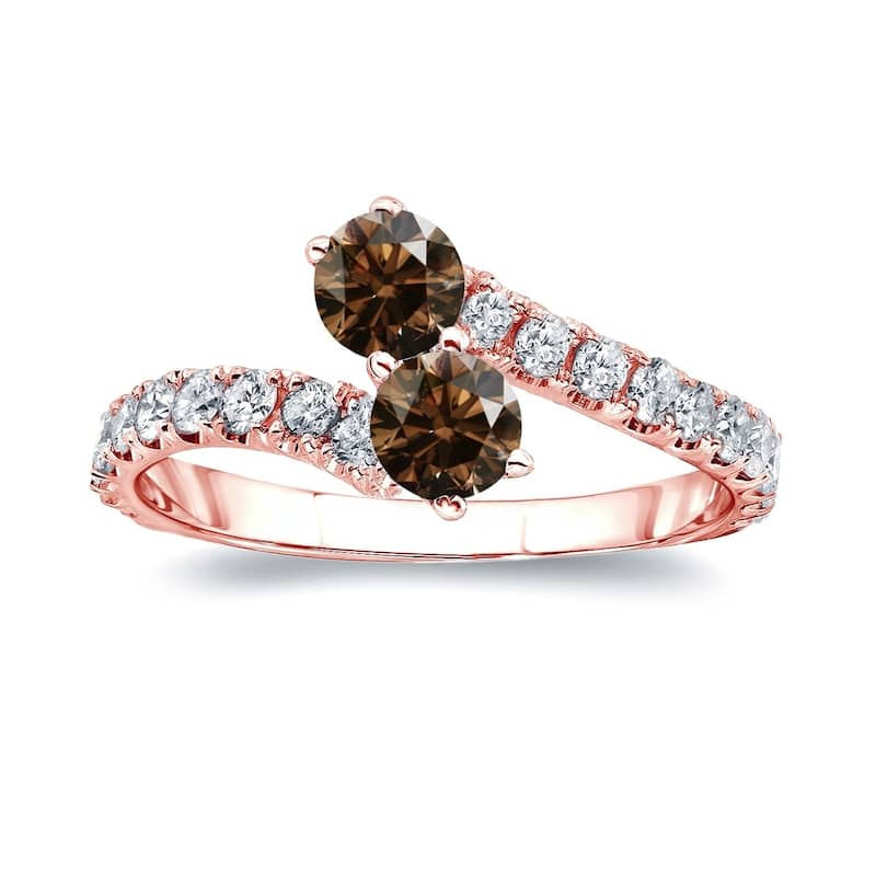 Auriya 14k Gold 1ctw Two-stone Brown Diamond Engagement Ring (I1-I2)