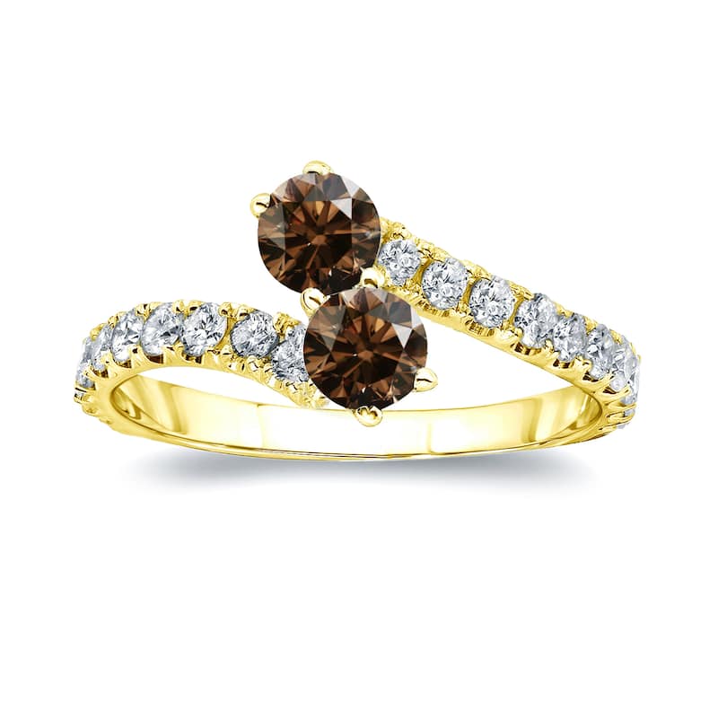 Auriya 14k Gold 1ctw Two-stone Brown Diamond Engagement Ring (I1-I2) - Yellow - 4