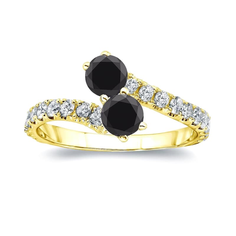 Auriya 14k Gold 1 1/2ctw 2-Stone Black Diamond Engagement Ring - Yellow - 4