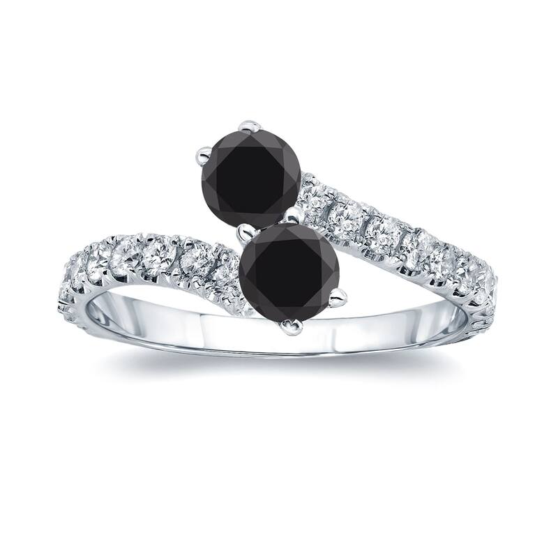Auriya 14k Gold 1 1/2ctw 2-Stone Black Diamond Engagement Ring - White - 4