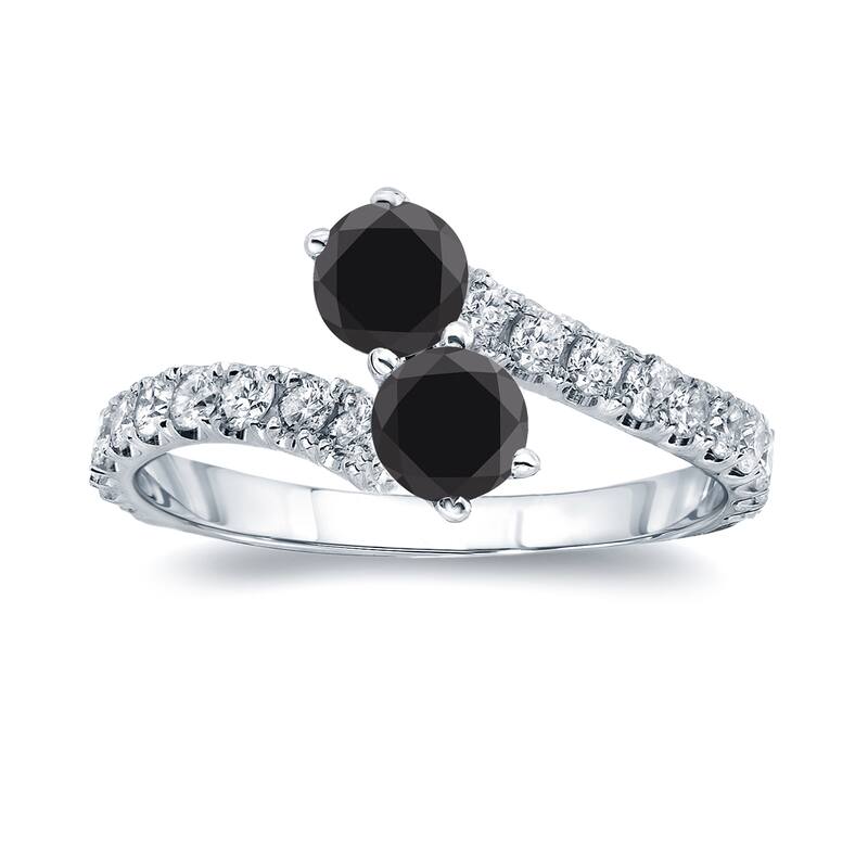 Auriya 14k Gold 1 1/2ctw 2-Stone Black Diamond Engagement Ring
