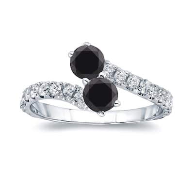 Auriya 14k Gold 1 1/2ctw 2-Stone Black Diamond Engagement Ring