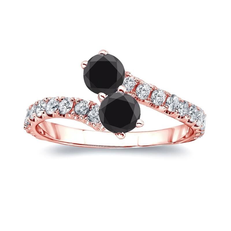 Auriya 14k Gold 1 1/2ctw 2-Stone Black Diamond Engagement Ring - Rose - 4