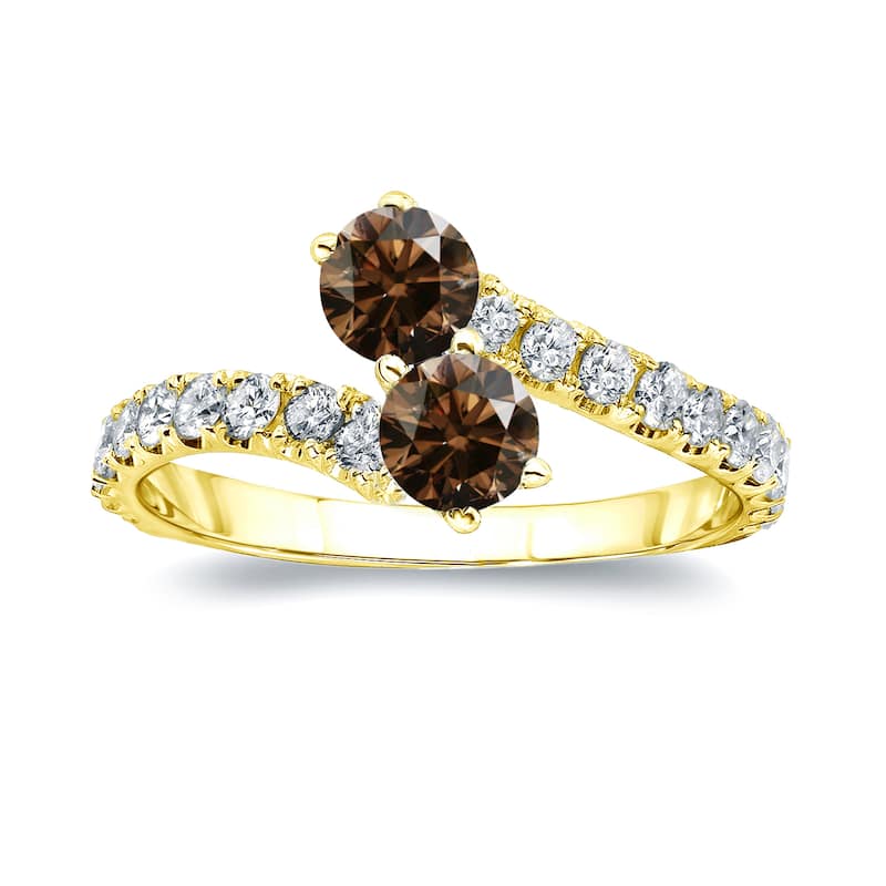 Auriya 1 1/2ctw Round 2-Stone Brown Diamond Engagement Ring 14K Gold (H-I, I1-I2)