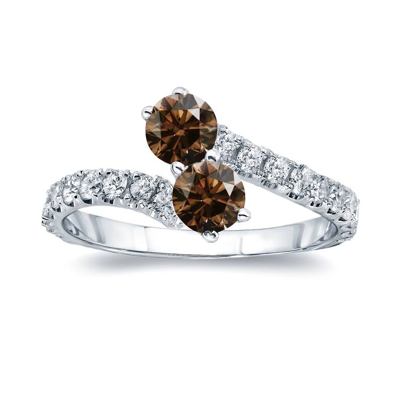 Auriya 1 1/2ctw Round 2-Stone Brown Diamond Engagement Ring 14K Gold (H-I, I1-I2)