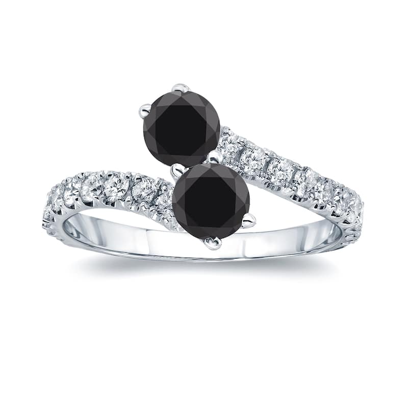 Auriya 14k Gold 2 carat TW 2-Stone Black Diamond Engagement Ring