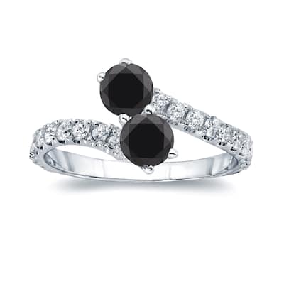 Auriya 14k Gold 2 carat TW 2-Stone Black Diamond Engagement Ring