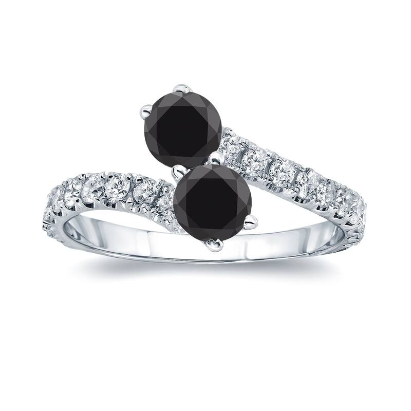 Auriya 14k Gold 2 carat TW 2-Stone Black Diamond Engagement Ring - 4 - White