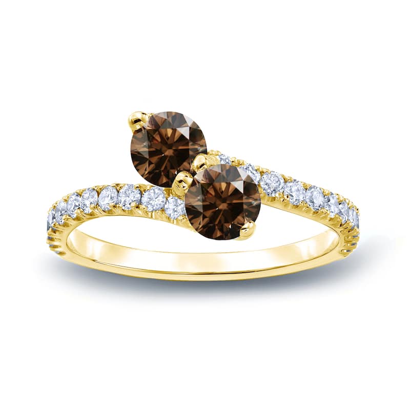 Auriya 2ctw Round 2-Stone Brown Diamond Engagement Ring 14K Gold (H-I, I1-I2)