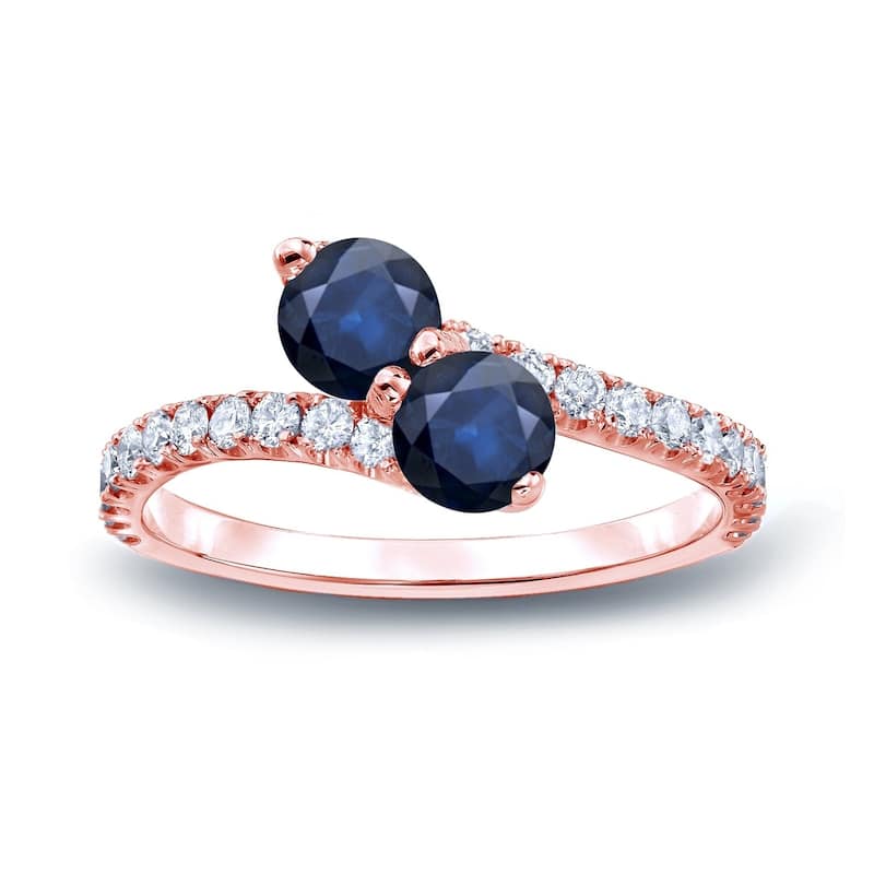 Auriya 14k Gold 1 1/2ct Blue Sapphire and 1/2ctw 2-stone Diamond Engagement Ring (H-I, SI1-SI2) - 4 - Rose