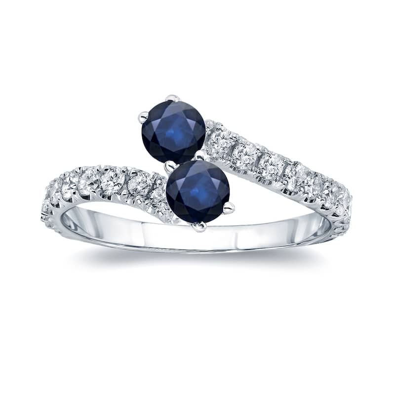 Auriya 1/4ct Blue Sapphire and 1/4ct TDW 2-stone Diamond Engagement Ring 14k Gold