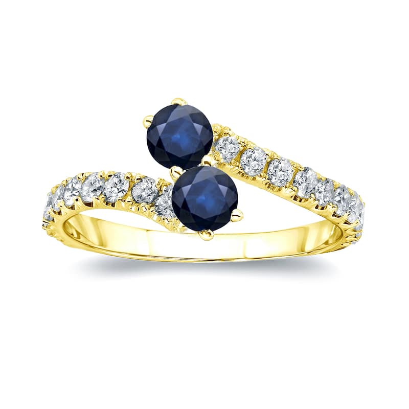 Auriya 1/4ct Blue Sapphire and 1/4ct TDW 2-stone Diamond Engagement Ring 14k Gold