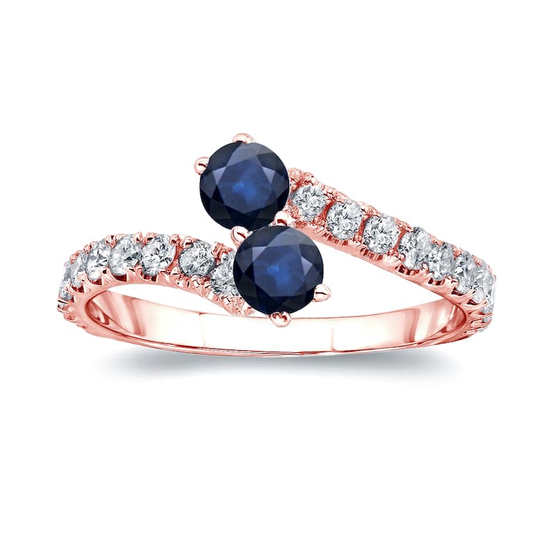Auriya 1/4ct Blue Sapphire and 1/4ct TDW 2-stone Diamond Engagement Ring 14k Gold