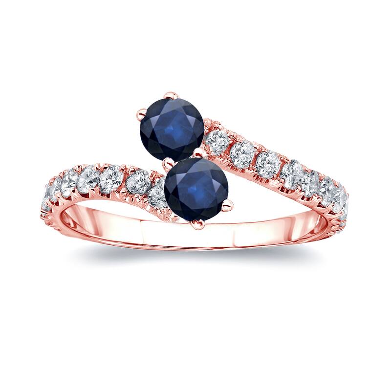 Auriya 1/2ct Blue Sapphire and 1/4ct TDW 2-stone Diamond Engagement Ring 14k Gold