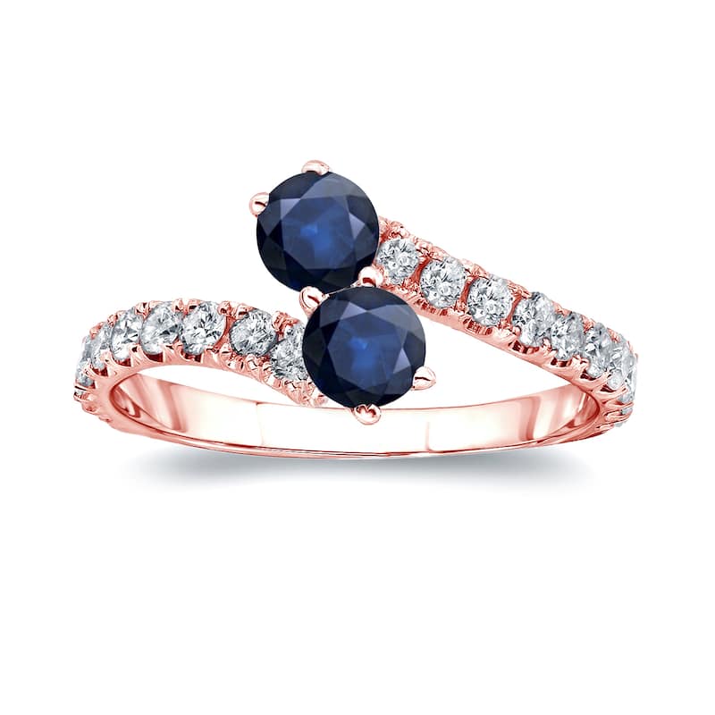 Auriya 3/5ct Blue Sapphire and 1/3ct TDW 2-stone Diamond Engagement Ring 14k Gold