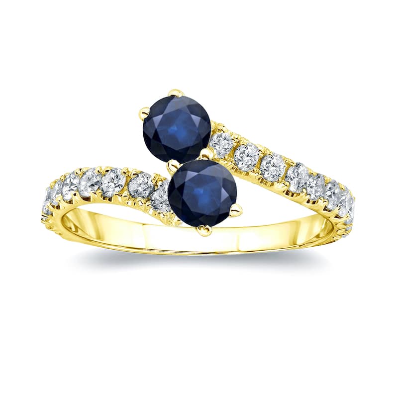 Auriya 3/5ct Blue Sapphire and 1/3ct TDW 2-stone Diamond Engagement Ring 14k Gold