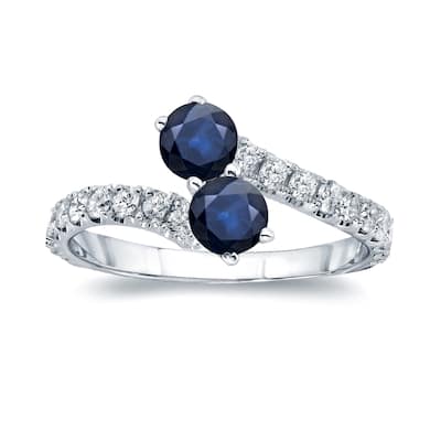 Auriya 1ct Blue Sapphire and 1/2ct TDW 2-stone Diamond Engagement Ring 14k Gold