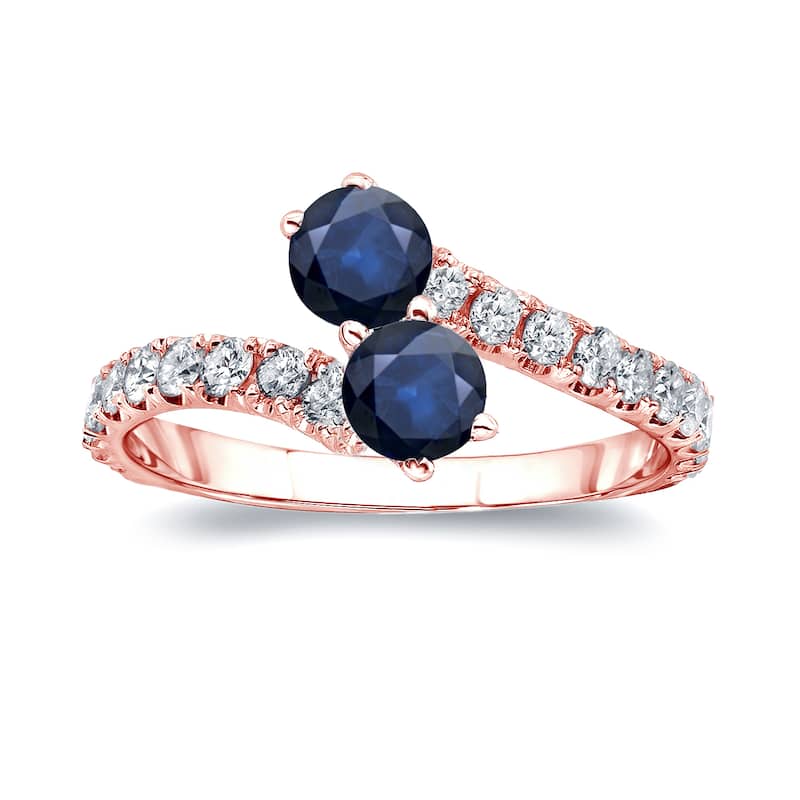 Auriya 1ct Blue Sapphire and 1/2ct TDW 2-stone Diamond Engagement Ring 14k Gold
