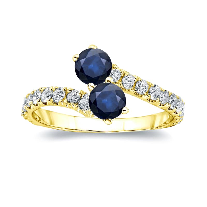 Auriya 1ct Blue Sapphire and 1/2ct TDW 2-stone Diamond Engagement Ring 14k Gold