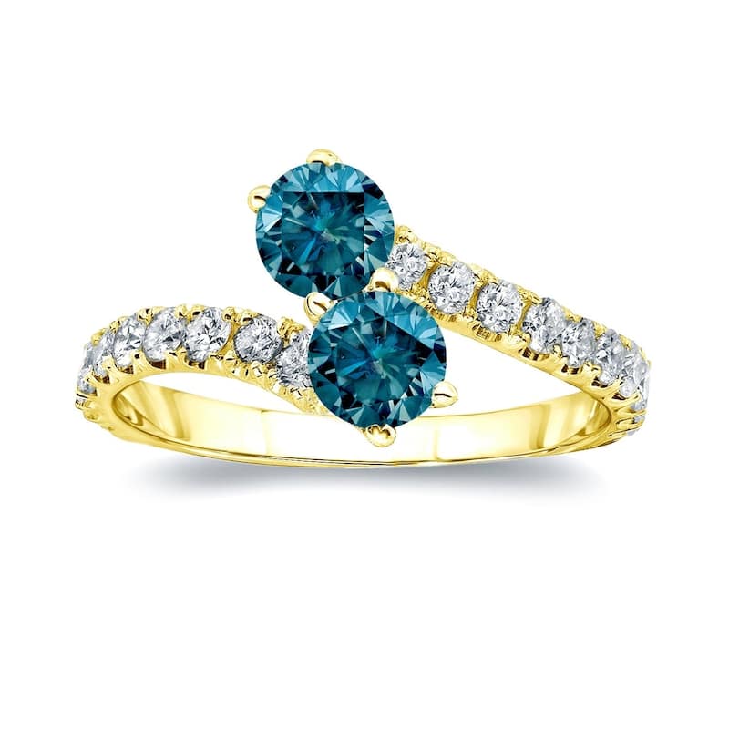 Auriya 14k Gold 2 carat TW 2-Stone Blue Diamond Engagement Ring (I1-I2) - 5.5 - Yellow