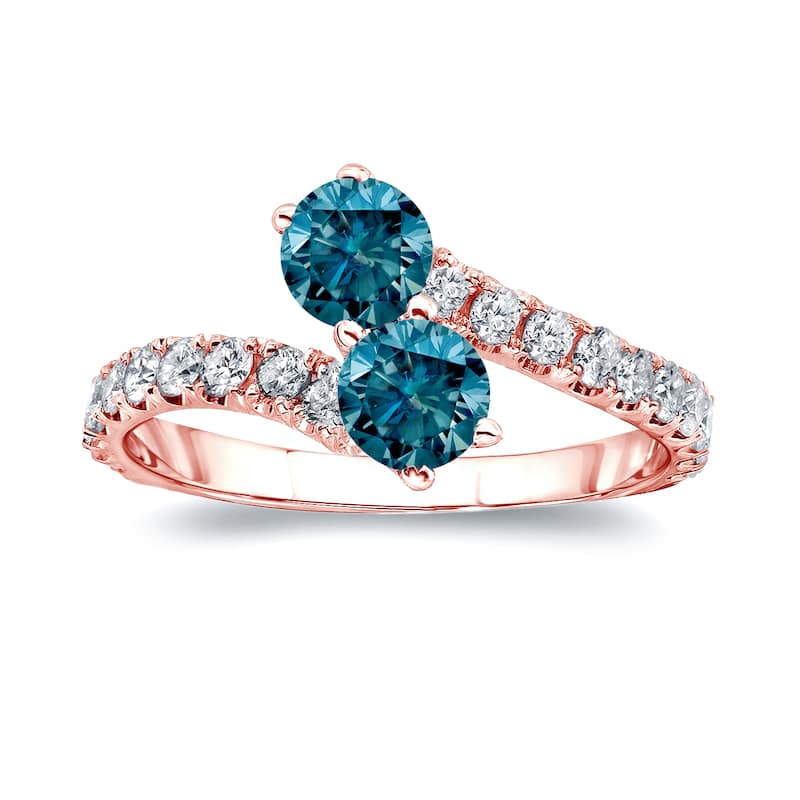 Auriya 14k Gold 2 carat TW 2-Stone Blue Diamond Engagement Ring (I1-I2)